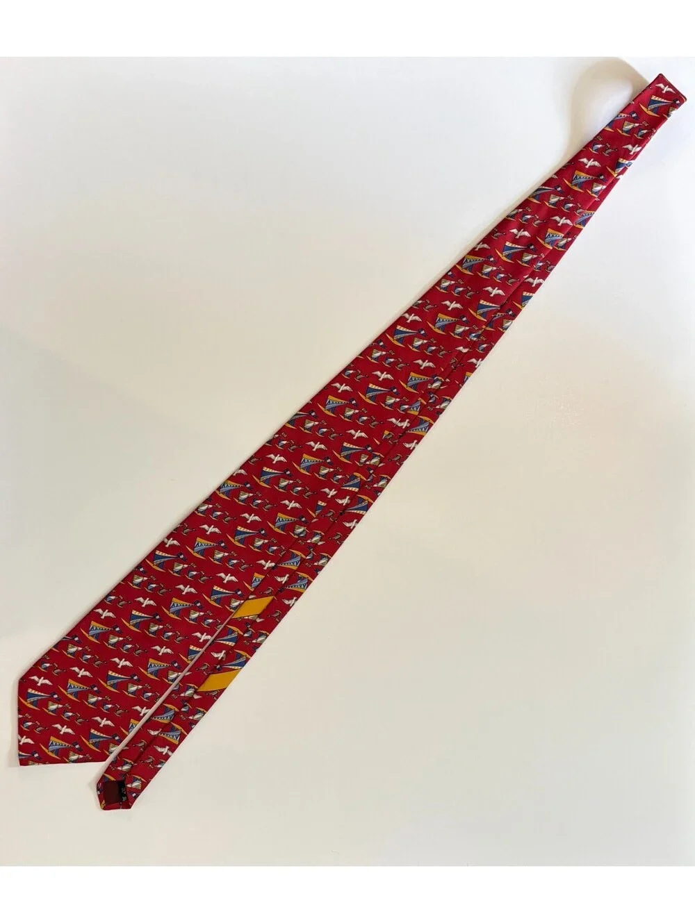 Salvatore Ferragamo Red Sailboat 100% Silk Tie 60